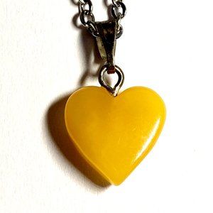 Vintage Baltic Amber Heart Necklace Yellow Butterscotch Pendant 18" Dainty